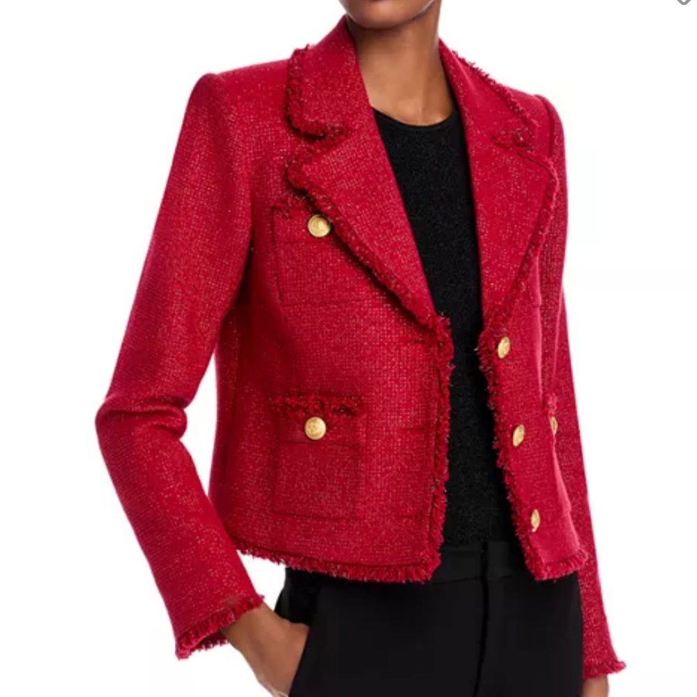 L'AGENCE Red Sylvia Tailored Blazer with Military-Inspired Design